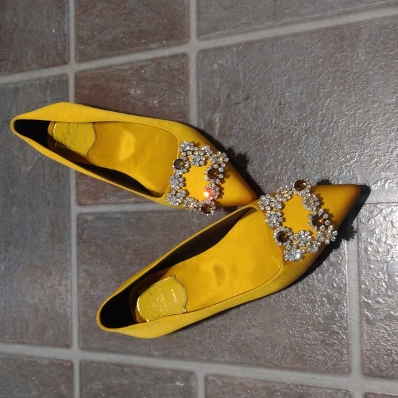 Roger Vivier Flower Strass Crystal embellishment Satin Ginger yellow flat Size35 - Picture 4 of 14